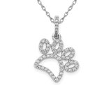 1/4 Carat (ctw) Lab-Grown Diamond Paw Print Charm Pendant Necklace in 14K White Gold with Chain